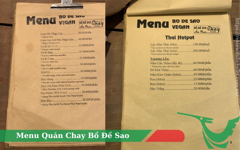 Menu Quán Chay Bồ Đề Sao Nha Trang